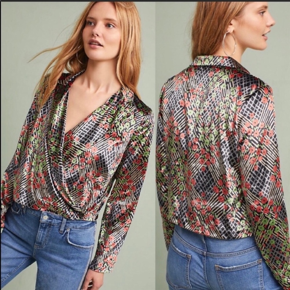 LIKE NEW Anthropologie Velvet Floral Wrap Blazer